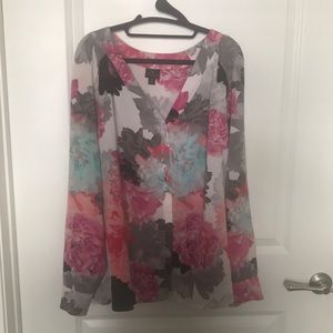 Floral Chiffon Button-Up Long Sleeve Top